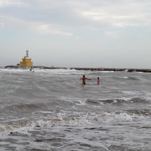 Huge waves on the beach of Punta Sabbioni opposite of Venice